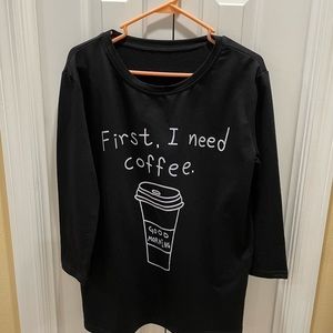 First, I Need Coffee Graphic Tee. Black Size Medium.